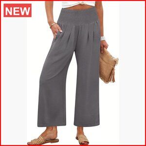 Wide Leg Palazzo Pants with Pockets, High Waisted, 100% Polyester